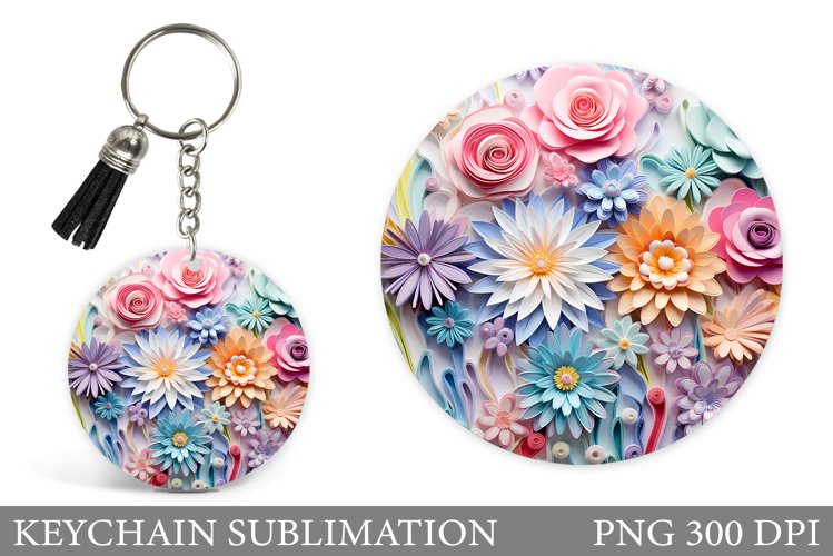 Flowers Keychain Sublimation. 3D Flowers Keychain Design example image 1