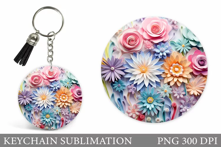 Flowers Keychain Sublimation. 3D Flowers Keychain Design