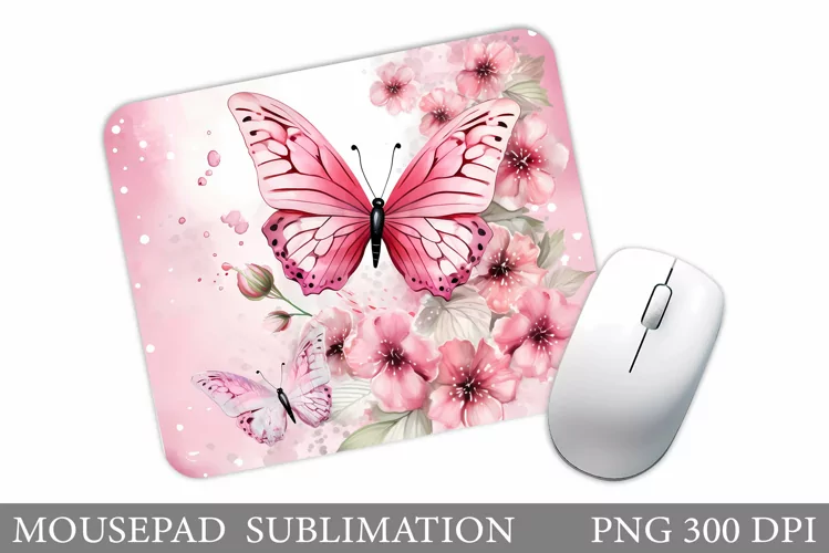 Butterfly Mouse Pad Design. Flowers Mouse Pad Template