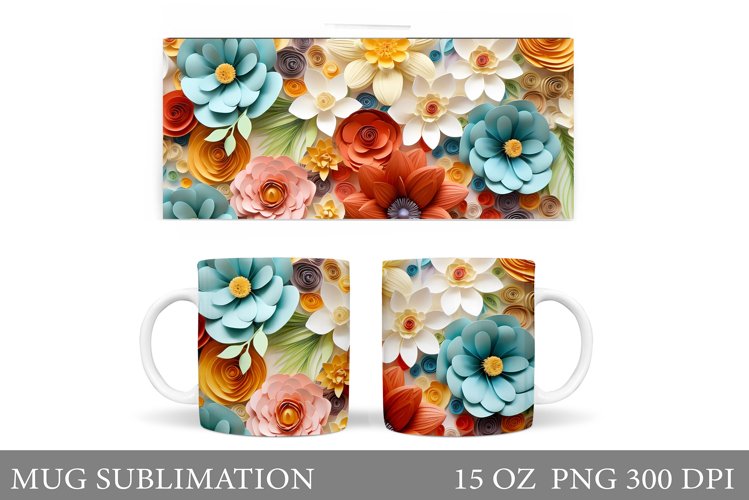 Flowers Mug Wrap Sublimation. 3D Flowers Mug Design