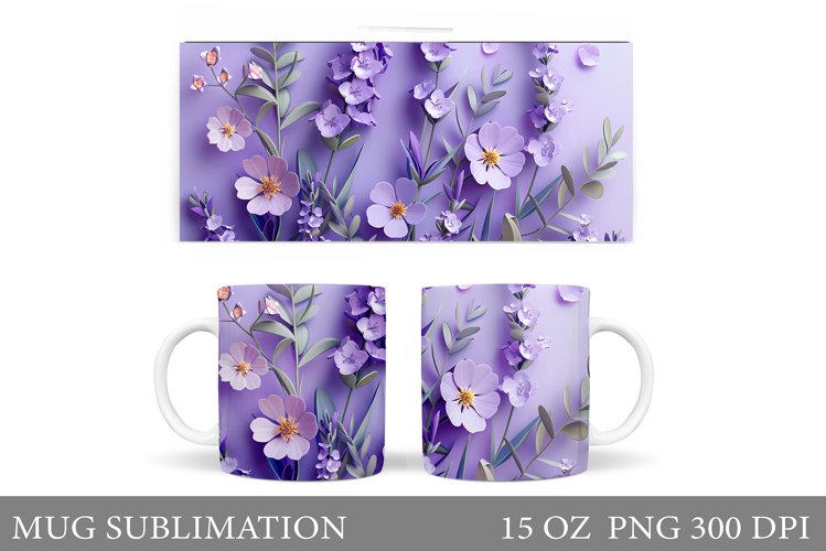 3D Flowers Mug Sublimation. Flowers Mug Design example image 1