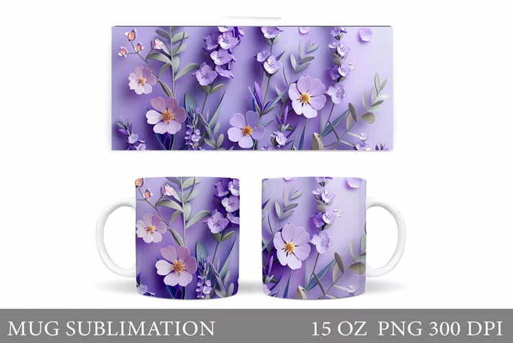 3D Flowers Mug Sublimation. Flowers Mug Design