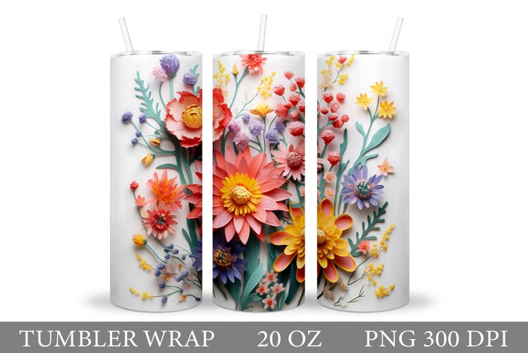 3D Flowers Tumbler Design. Wildflowers Tumbler Sublimation