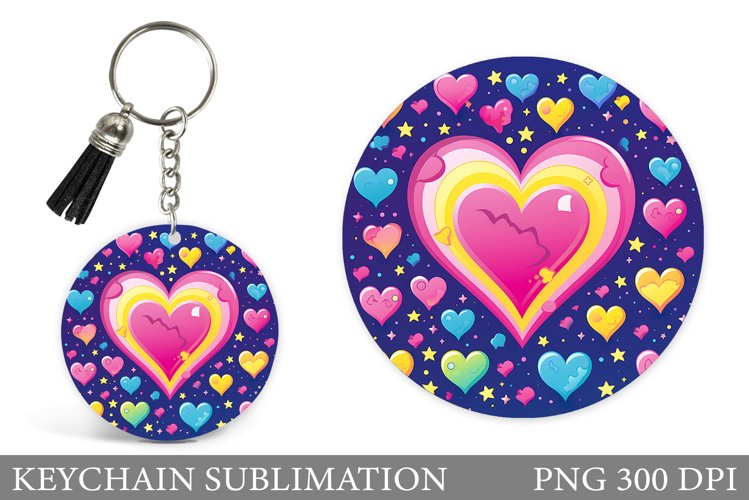 Hearts Keychain Sublimation. Hearts Round Keychain Design