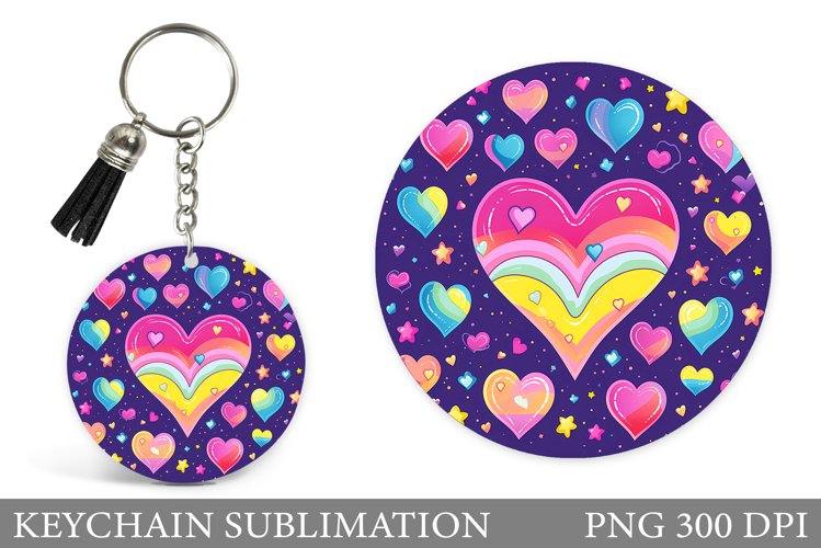 Hearts Keychain Design. Colorful Hearts Round Keychain