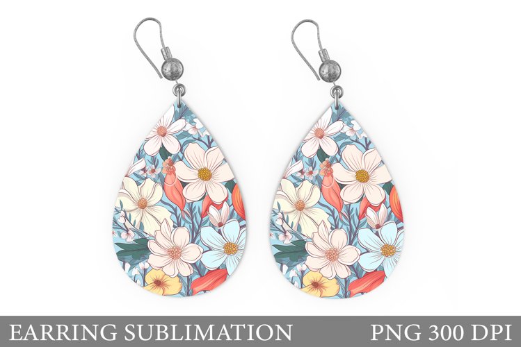 Flowers Earring Sublimation. Flowers Teardrop Earring
