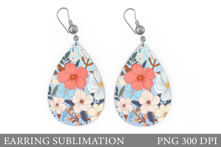 Flowers Earring Sublimation. Teardrop Flowers Earring Design