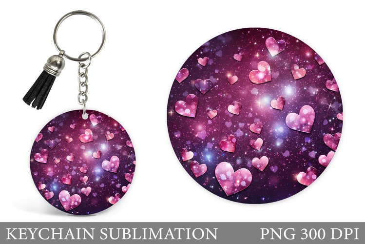 Shimmer Hearts Keychain Design. Round Keychain Valentines