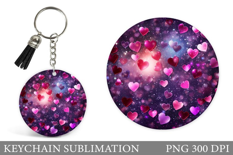 Shimmer Hearts Keychain. Valentines Round Keychain Design