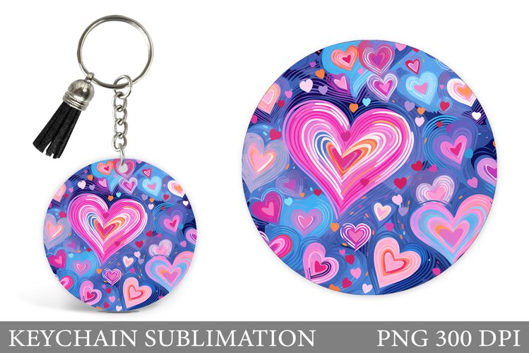 Hearts Keychain Design. Colorful Hearts Round Keychain