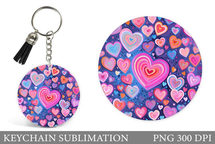 Hearts Round Keychain Design. Hearts Keychain Sublimation