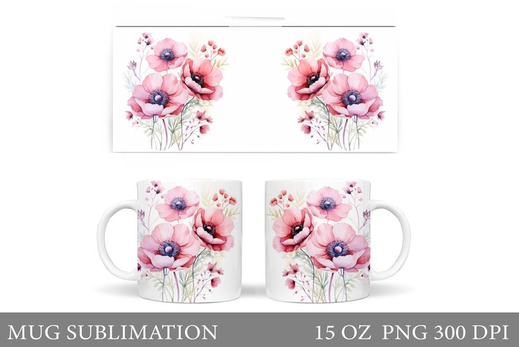 Flowers Mug Sublimation. Floral Mug Wrap Design example image 1