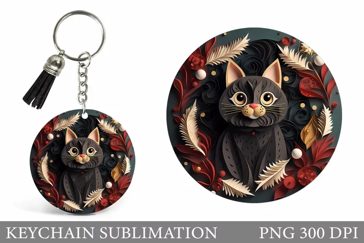 Cute Cat Keychain Design. Paper Cat Keychain Sublimation