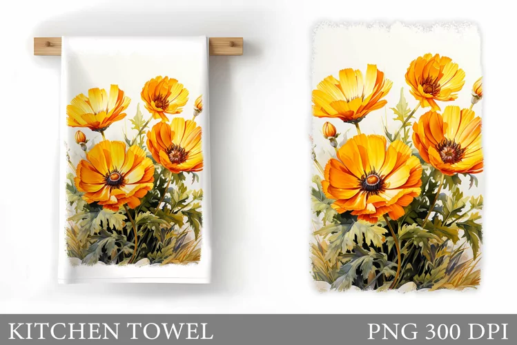 Flowers Kitchen Towel. Floral Kitchen Towel Sublimation