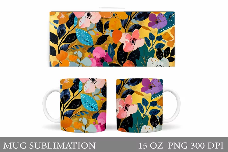 Flowers Mug Wrap Design. Flowers Mug Sublimation