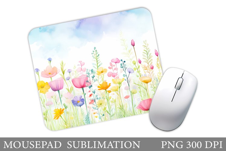 Wildflowers Mouse Pad Design. Watercolor Flowers Mouse Pad