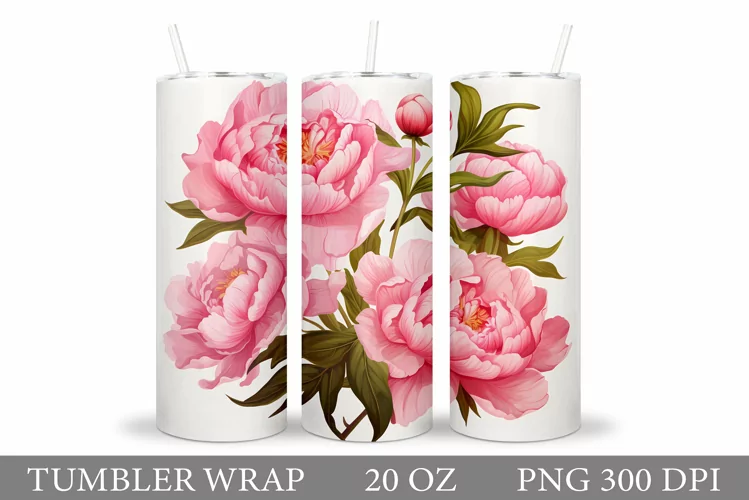 Flowers Tumbler Design. Peony Tumbler Sublimation