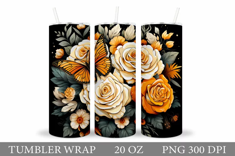 Butterfly Tumbler Sublimation. Flowers Tumbler Design