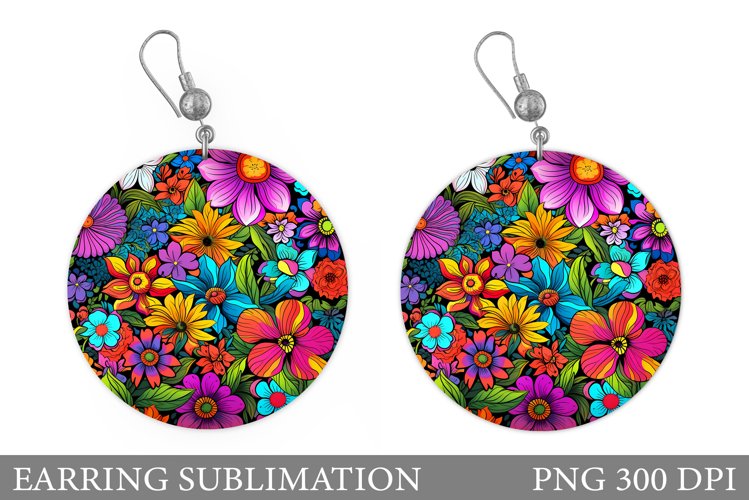 Flowers Earring Sublimation. Flowers Round Earring Design