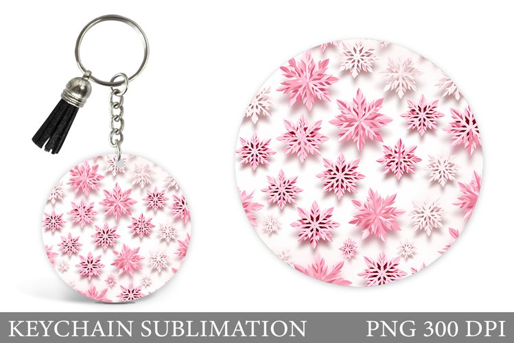 Pink Snowflakes Keychain. Snowflakes Round Keychain Design example image 1