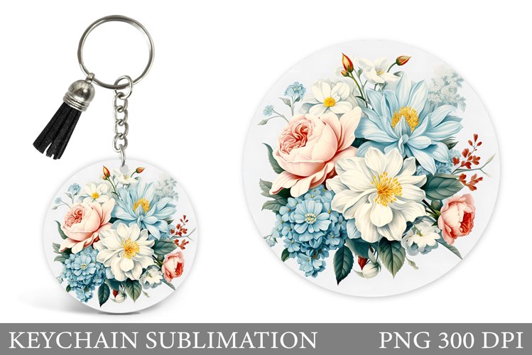 Flowers Keychain Sublimation. Floral Keychain Design