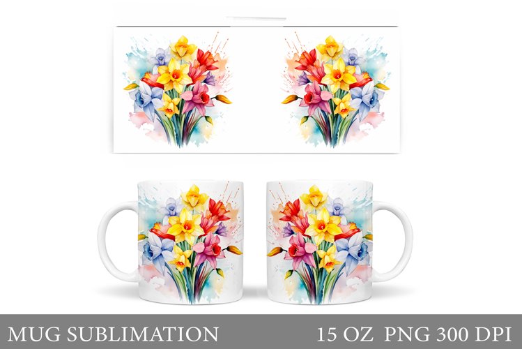 Flowers Mug Sublimation. Spring Flowers Mug Wrap Design