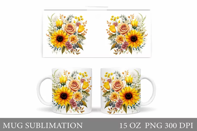 Flowers Mug Wrap Sublimation. Flowers Mug Wrap Design