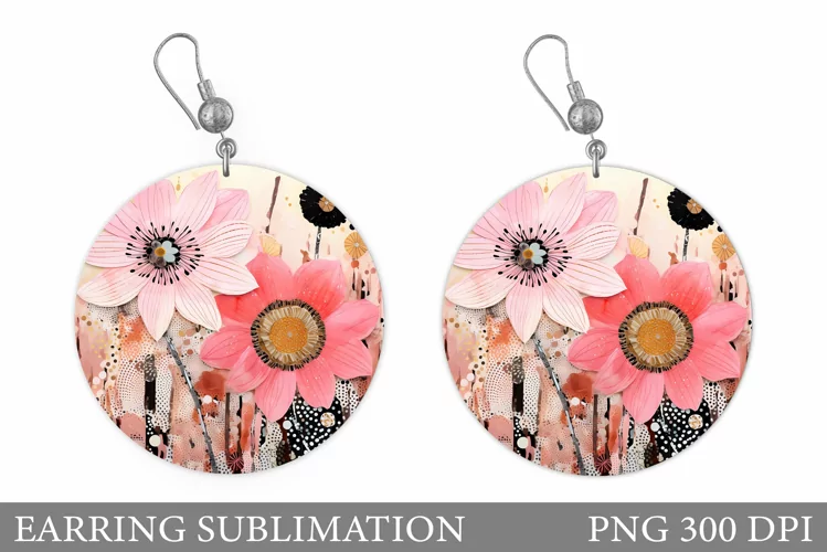 Flowers Earring Sublimation. Flowers Round Earring
