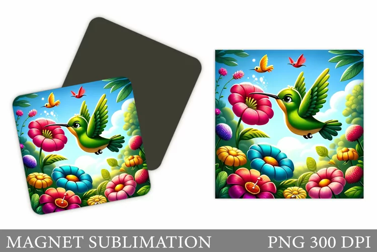 Hummingbird Magnet Sublimation. Bird Flowers Magnet Design