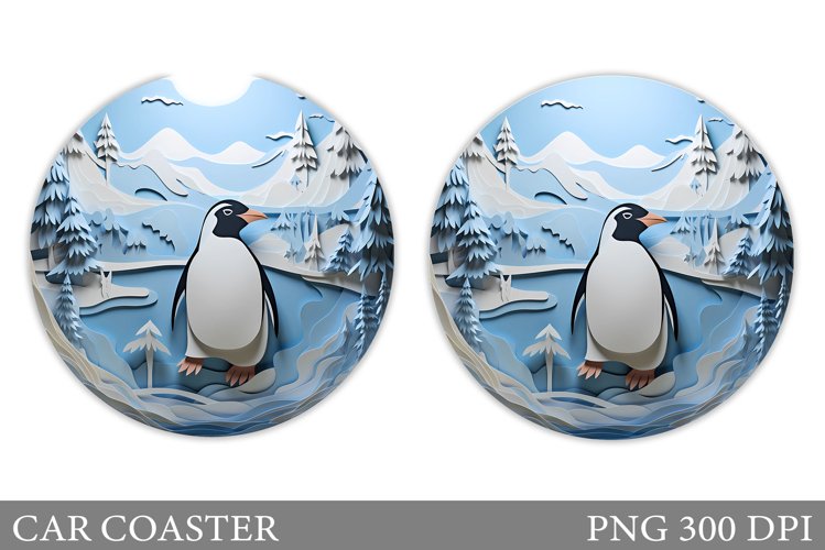 Penguin Car Coaster Design. Penguin Car Coaster Sublimation example image 1