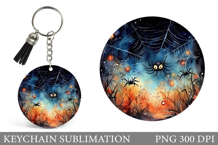 Spider Round Keychain Sublimation. Halloween Keychain Design