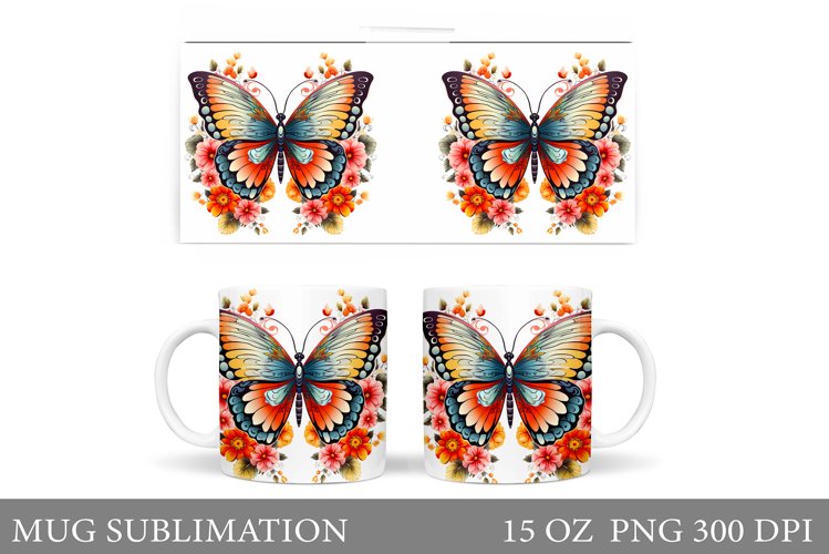 Butterfly Mug Sublimation. Flowers Mug Design