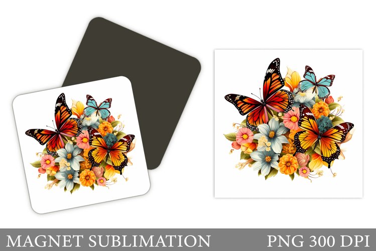 Butterflies Magnet Design. Flowers Magnet Sublimation