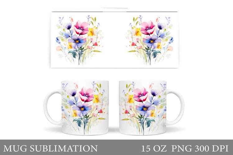 Flowers Mug Wrap Design. Wildflowers Mug Sublimation example image 1