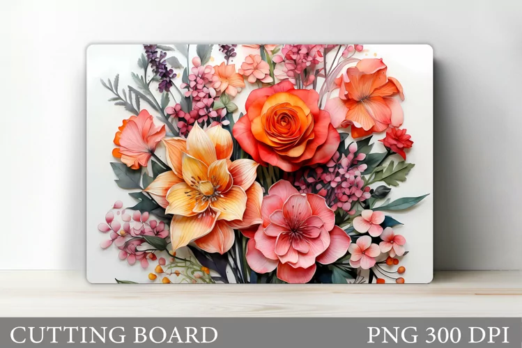 3D Flowers Cutting Board. Kitchen Cutting Board Sublimation