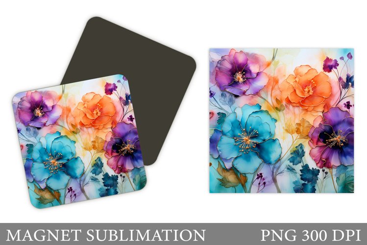Flowers Square Magnet. Flowers Magnet Sublimation example image 1