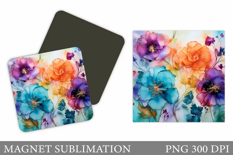 Flowers Square Magnet. Flowers Magnet Sublimation