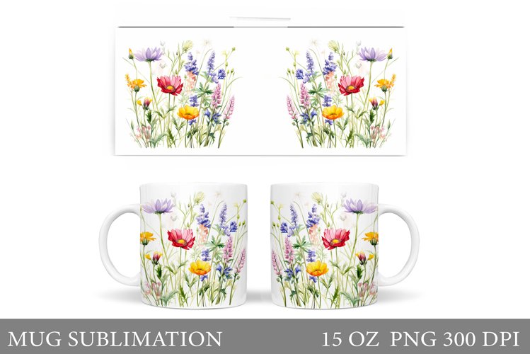 Wildflowers Mug Sublimation. Flowers Mug Wrap Design