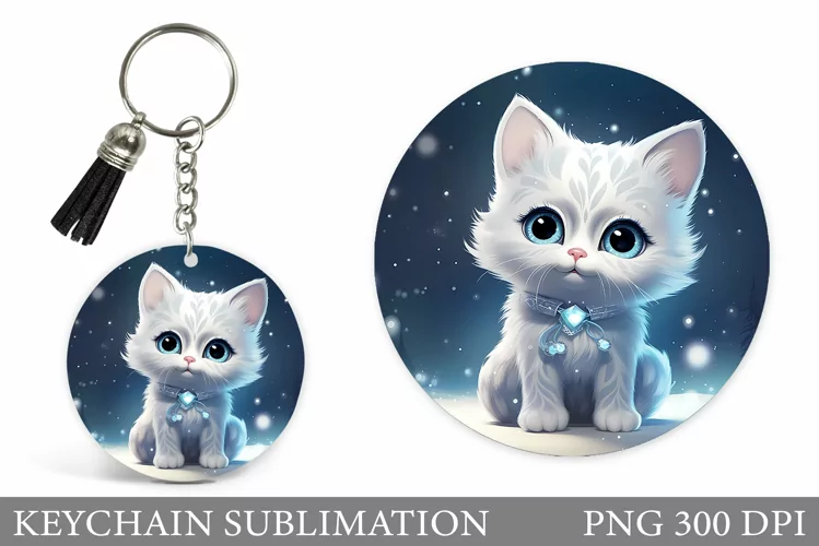 Cute Cat Keychain Design. Cat Round Keychain Sublimation