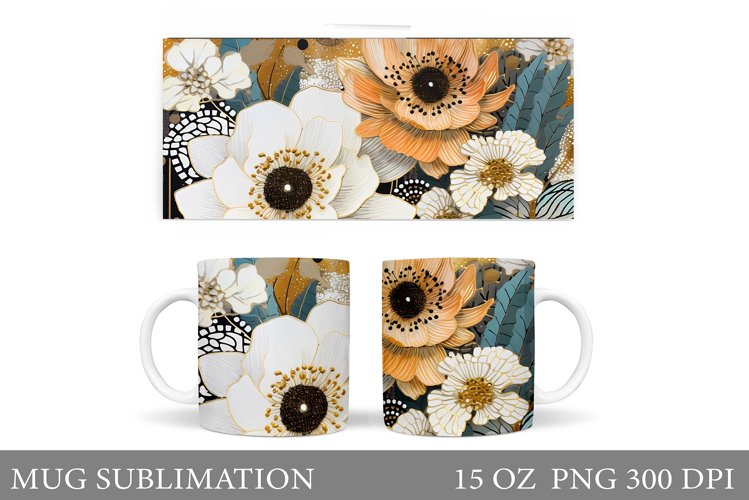 Flowers Mug Sublimation. Floral Mug Wrap Design example image 1