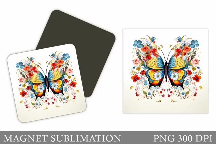 Butterfly Magnet Sublimation. Flowers Magnet Design
