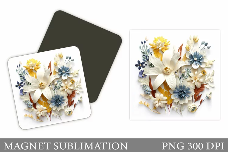 3D Wildflowers Magnet Design. 3D Flowers Magnet
