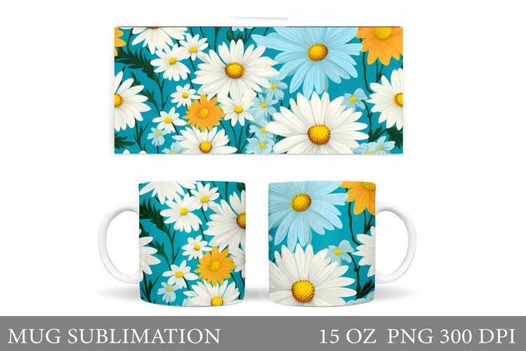 Flowers Mug Sublimation. Daisy Flowers Mug Wrap Design