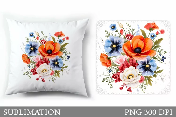 Flowers Pillow Sublimation. Floral Sublimation