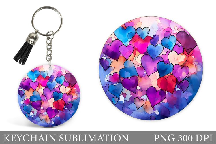 Hearts Round Keychain. Hearts Keychain Sublimation example image 1