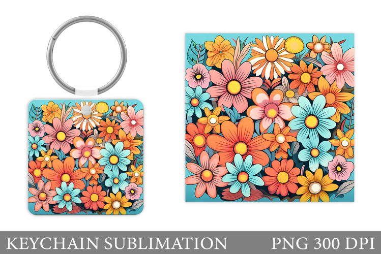 Colorful Flowers Keychain. Flowers Keychain Sublimation