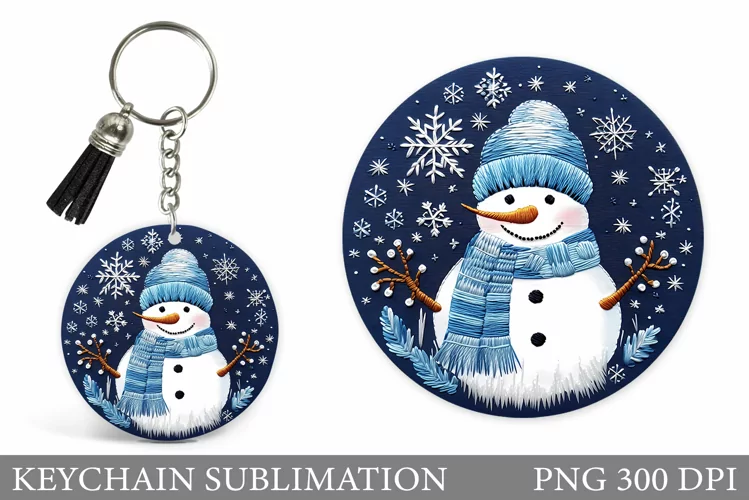 Snowman Round Keychain. Cute Snowman Keychain Design