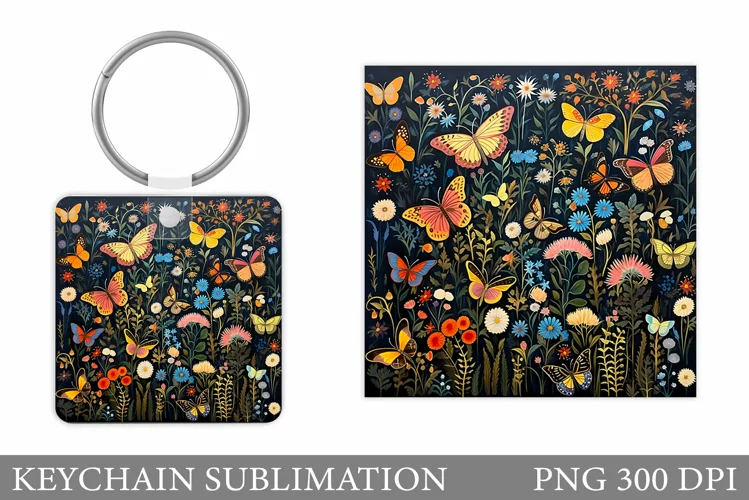 Butterflies Keychain. Flowers Keychain Sublimation