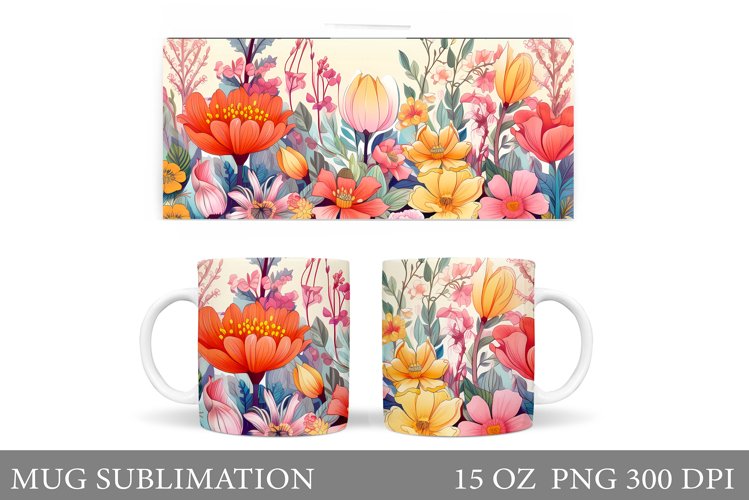 Flowers Mug Sublimation. Flowers Mug Wrap Design example image 1