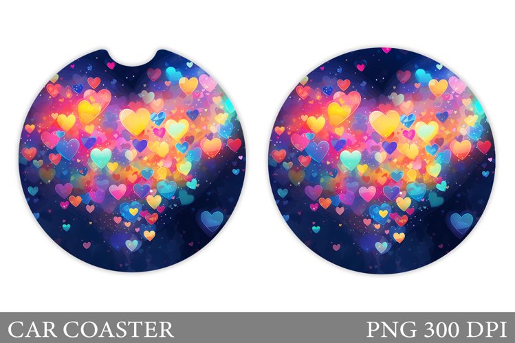 Colorful Hearts Car Coaster. Valentines Car Coaster Design